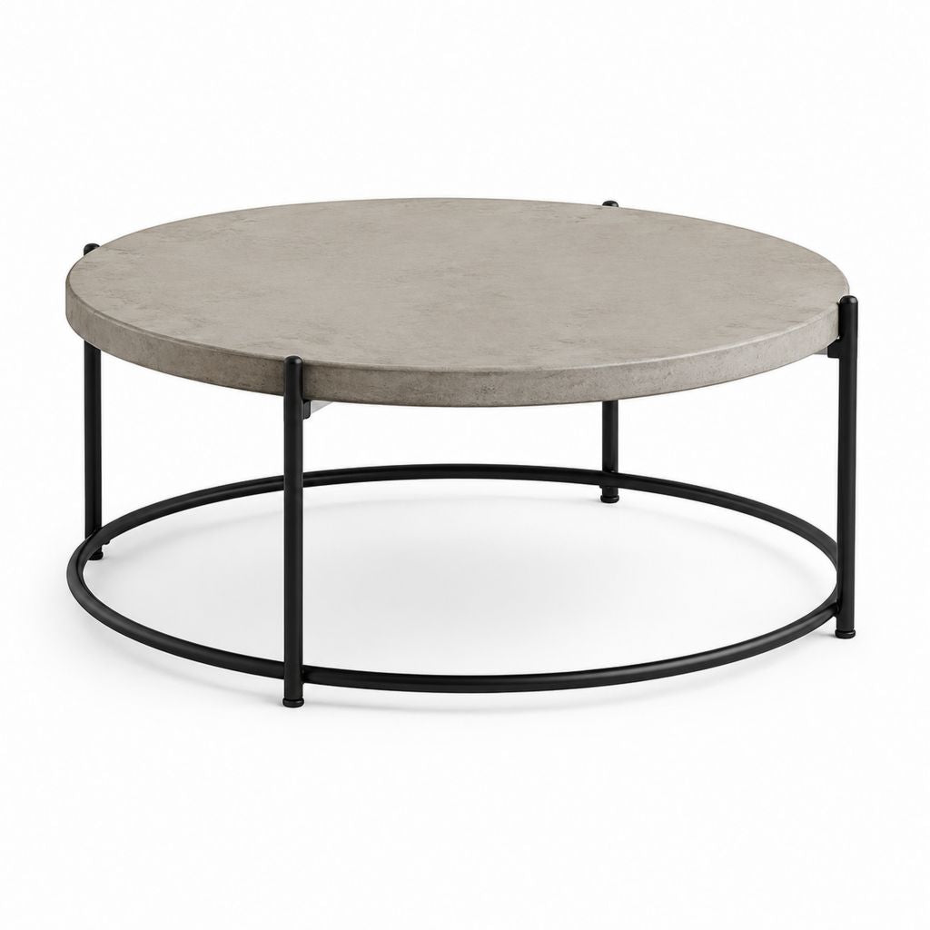 Couchtisch rund Grau Schwarz Faserzement Stahl Ø 80 cm Höhe 38 cm