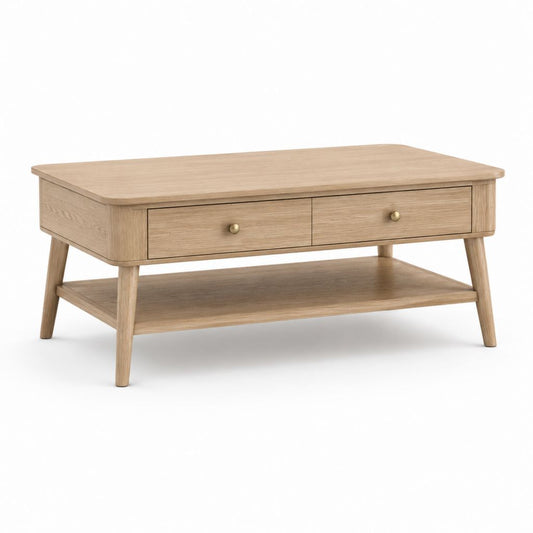 Couchtisch Eiche hell rechteckig mit 2 Schubladen und Ablage 110 x 60 x 45 cm