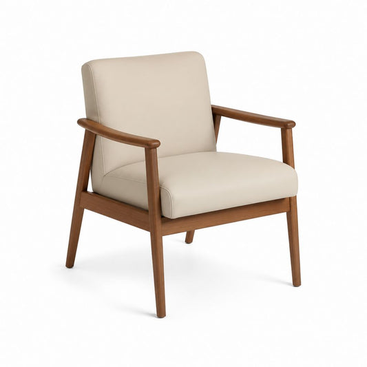 Sessel Beige aus PU-Kunstleder mit Massivholzgestell 65 x 75 x 85 cm