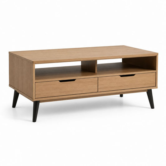 Couchtisch Eichenoptik rechteckig mit 2 Schubladen und Ablagefächern 120 x 60 x 45 cm