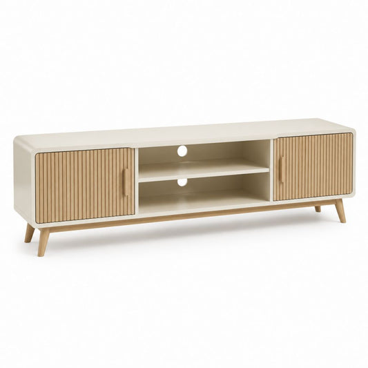 TV-Lowboard Cremeweiß mit Lamellentüren aus MDF 160 x 40 x 55 cm