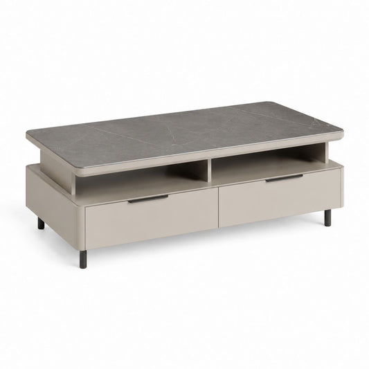 Couchtisch mit 2 Schubladen Taupe MDF Sinterstein rechteckig 120 x 60 x 45 cm