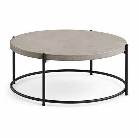 Couchtisch rund Grau Schwarz Faserzement Stahl Ø 80 cm Höhe 38 cm