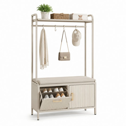 Garderobenständer mit Schuhschrank Cremeweiß Stahl MDF 100 x 40 x 180 cm