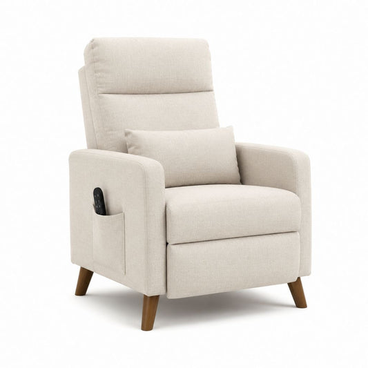 Elektrischer Relaxsessel Beige mit Polyesterbezug und Holzfüßen 80 x 92 x 100 cm