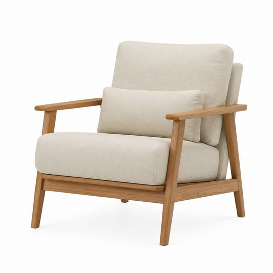 Sessel Beige mit massivem Eichenholzgestell 76 cm x 82 cm x 86 cm