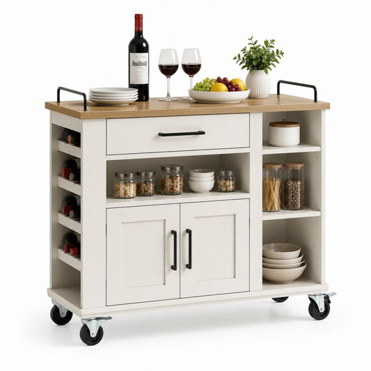 Küchenwagen mit Rollen Weiß Eiche MDF rechteckig 120 x 45 x 90 cm