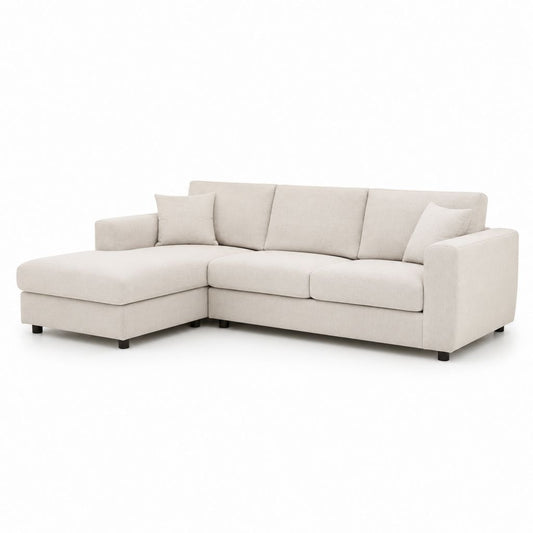 Ecksofa mit Recamiere links Creme Polyester 260 x 160 x 85 cm