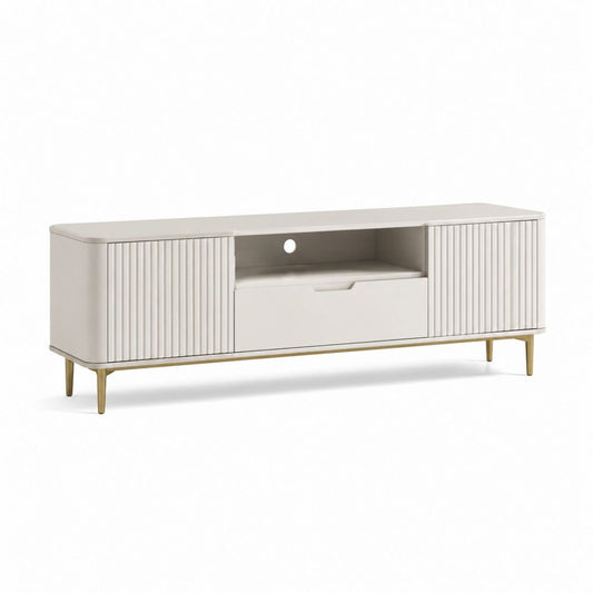 TV-Lowboard Weiß aus MDF mit geriffelter Front 180 x 40 x 55 cm