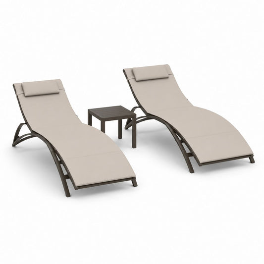 2er Set Gartenliegen mit Beistelltisch Taupe Aluminium Polyester 195 x 65 x 30 cm