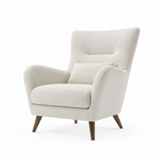Ohrensessel Creme Polyester-Bouclé mit Massivholzbeinen 80 x 88 x 103 cm