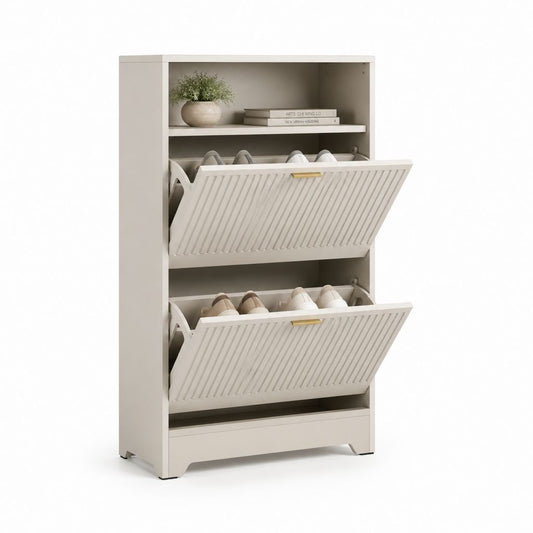 Schuhschrank mit 2 Klappen Weiß MDF rechteckig 80 x 30 x 120 cm