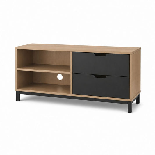 TV Lowboard Eichefarben Schwarz aus Spanplatte und Stahl rechteckig mit 2 Schubladen 120 x 40 x 60 cm